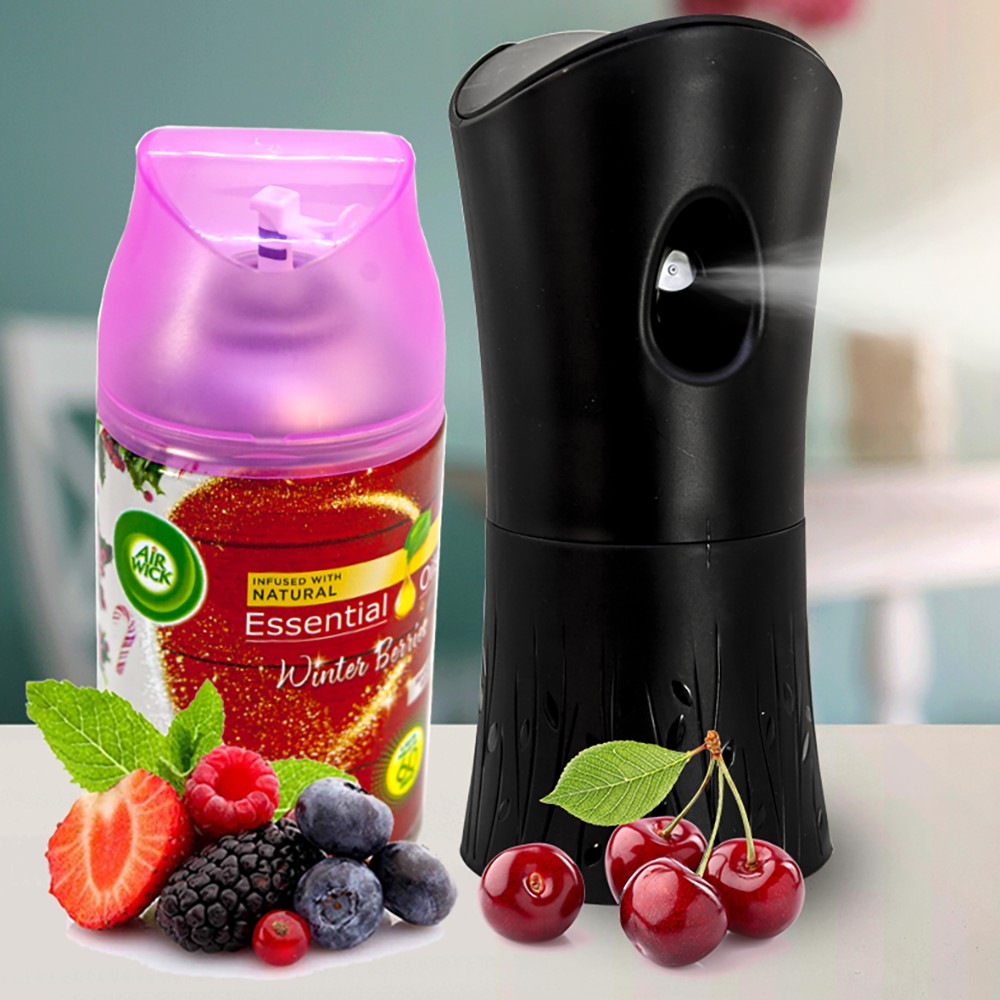 Combo máy phun + bình xịt tinh dầu tự động Air Wick Winter Berries 250ml - hương quả ngọt, thơm phòng, kháng khuẩn