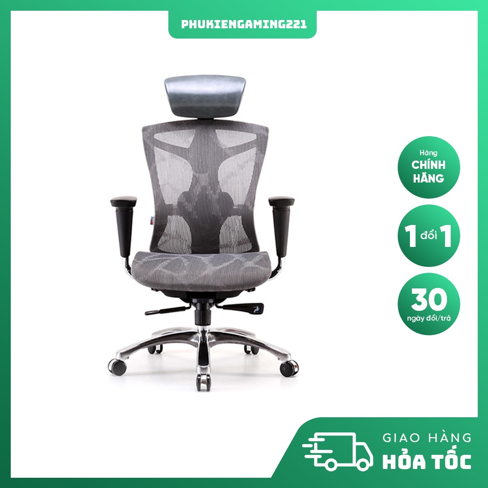 Ghế Lưới Xoay Công Thái Học Ergonomic - Sihoo V1 Xám & Đen / Có kê chân & không kê chân