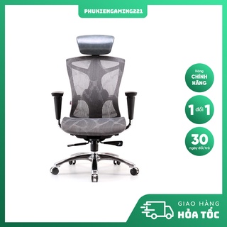 Ghế lưới xoay công thái học ergonomic - sihoo v1 xám & đen / có kê chân & không kê chân
