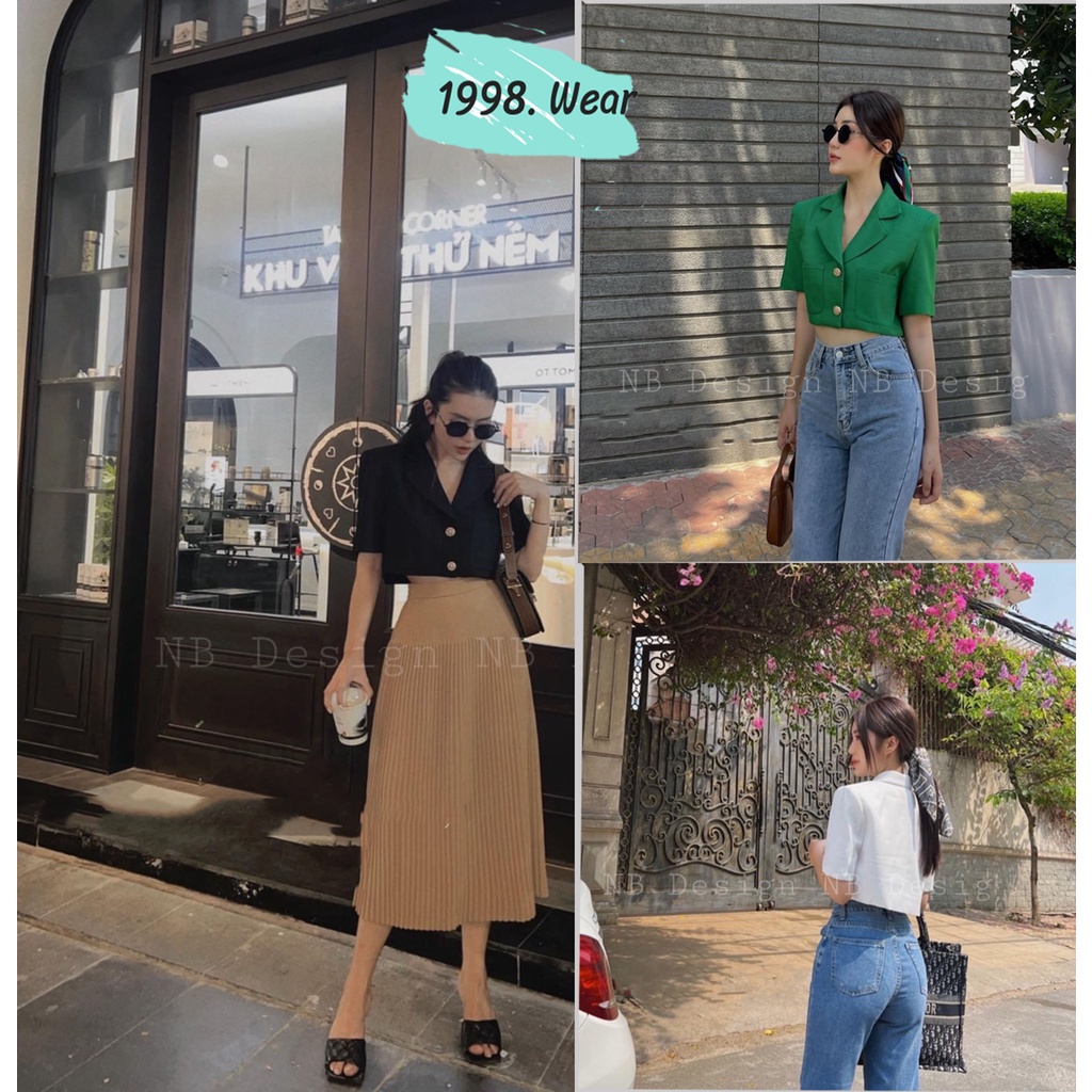 ✢∈Áo  vest dáng ngắn blazer nữ croptop 2 lớp tay dài cổ bẻ hai cúc thời trang phong cách hàn mẫu 2022 57kg về