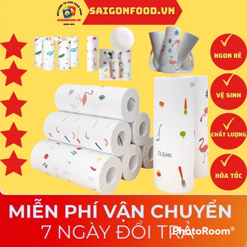 Khăn Giấy Cuộn Đa Năng [50 Tờ 20x20cm] Siêu Dai Tái Sử Dụng Thấm Dầu Mỡ - Giấy In Hoạ Tiết Chuyên Dụng Nhà Bếp | SGF