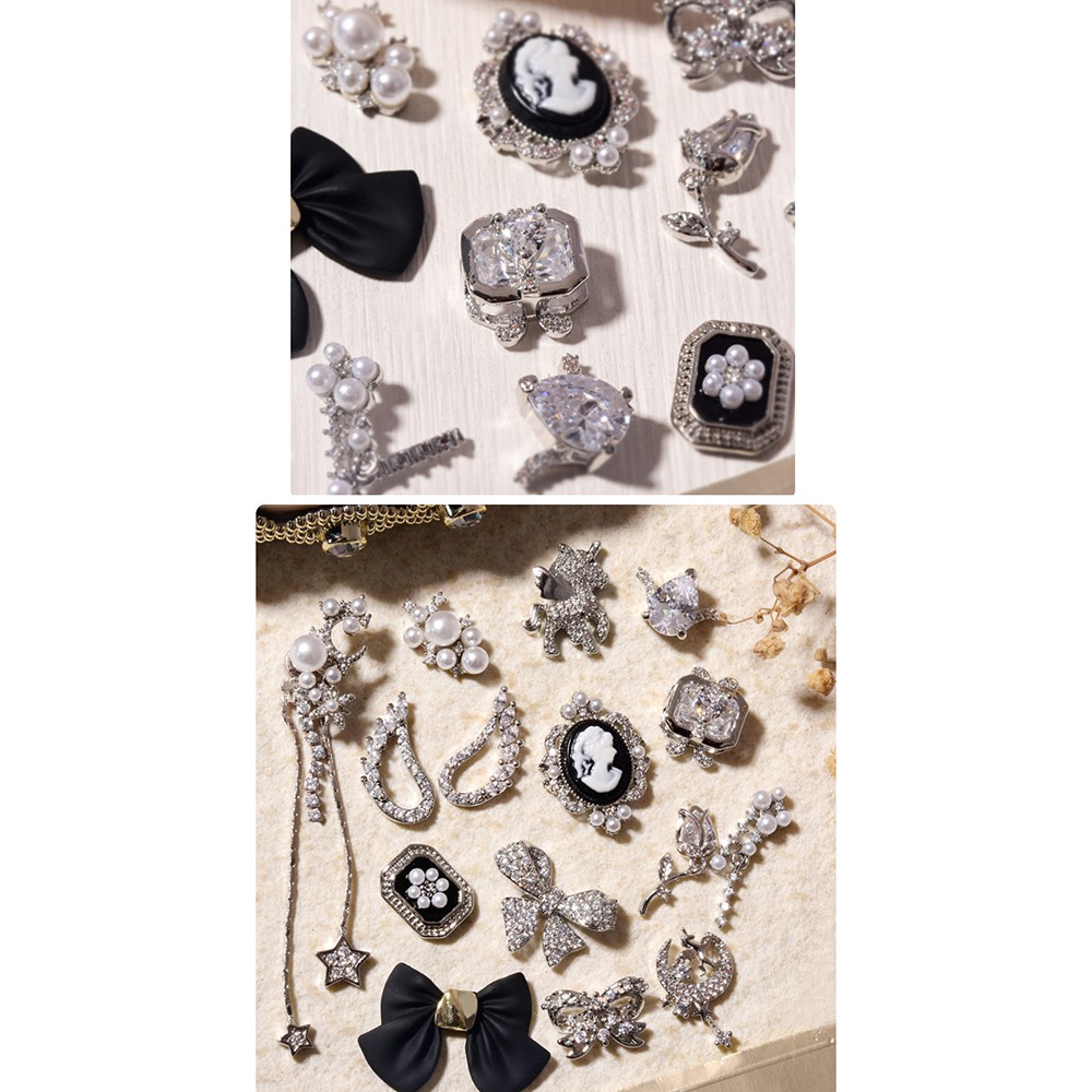 [Hàng mới về] Phụ kiện đính móng hình đôi cánh kỳ lân dây chuỗi màu bạc đính đá zircon phong cách Hàn Quốc