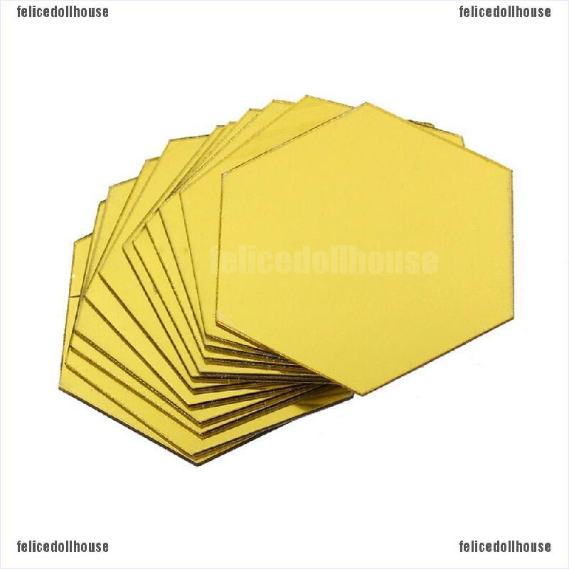 Set 12 miếng dán tường hình lục giác tráng gương 3D độc đáo DIY