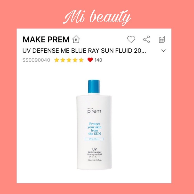 [DutyFree]Kem chống nắng dạng sữa Make P:rem UV defense me. Blue Ray Sun Fluid 200ml