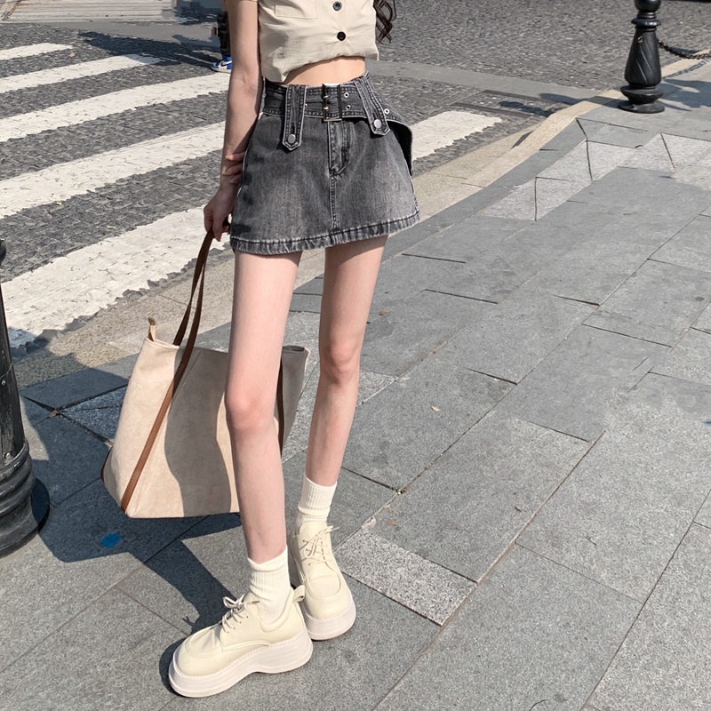 Chân váy denim ZHELIHANGFEI dáng ngắn lưng cao ôm hông thiết kế quyến rũ cá tính