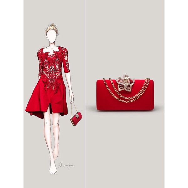 Bóp cầm tay clutch đi tiệc khóa phối hoa mai nữ tính