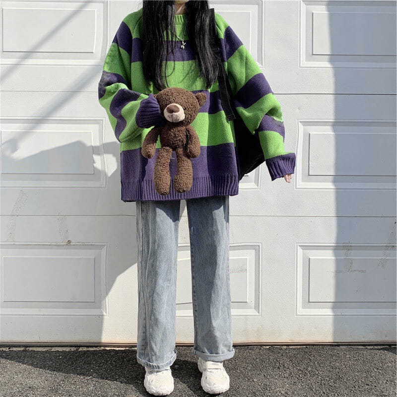 【Yuki】Áo len kẻ sọc xanh tím siêu xinhh mẫu mới | BigBuy360 - bigbuy360.vn