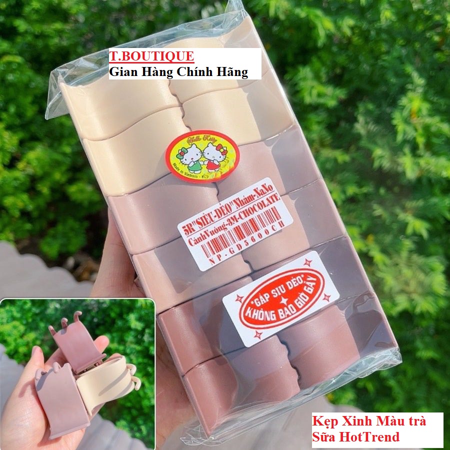(5 Răng x 12 Cái) Set 12 Kẹp Tóc Càng Cua 5 Răng Nhám Màu Socola, Trà Sữa Hot Trend