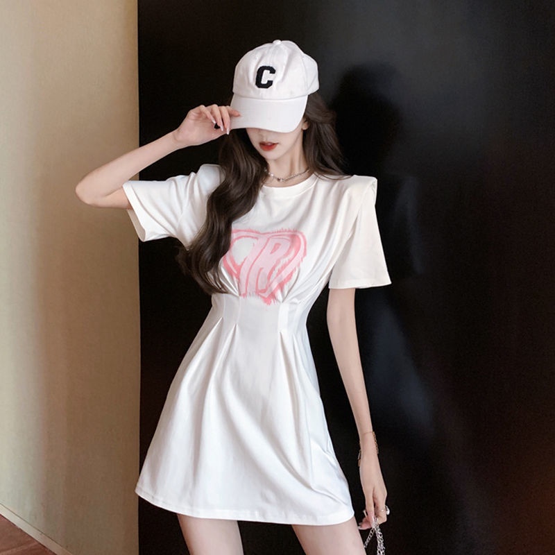 Đầm COZOKC ngắn tay ôm eo in họa tiết xinh xắn dành cho nữ