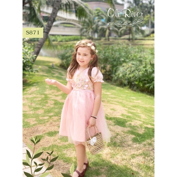 Đầm công chúa đính hoa Oli River 1Y-8Y