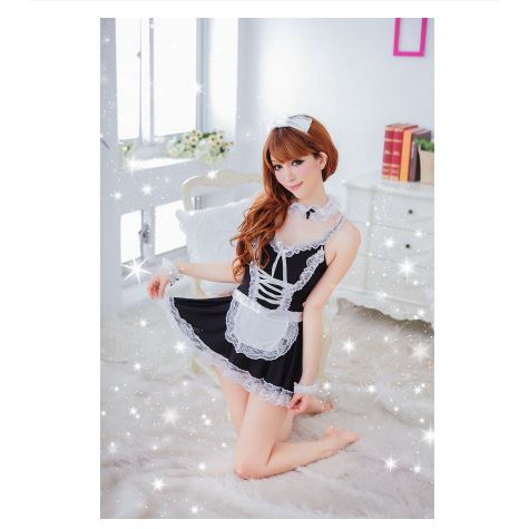 Váy Ngủ Cosplay Hầu Gái Sexy MS9039, Set Ngủ Full Váy, Chíp, Bờm, Vòng Cổ