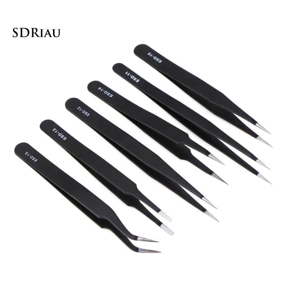 【Ready Stock】6Pcs Anti-Static Carbon Steel Maintenance Repair Safe Tweezers Durable Tool Set