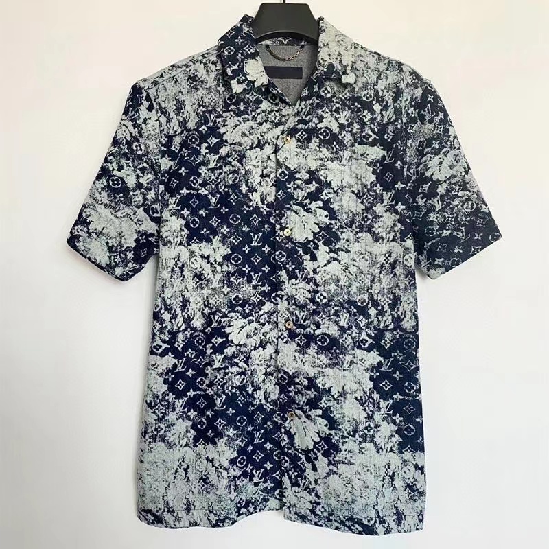 Áo Khoác Sơ Mi Denim Tay Ngắn In Hoạ Tiết Hawaii Trẻ Trung Cá Tính