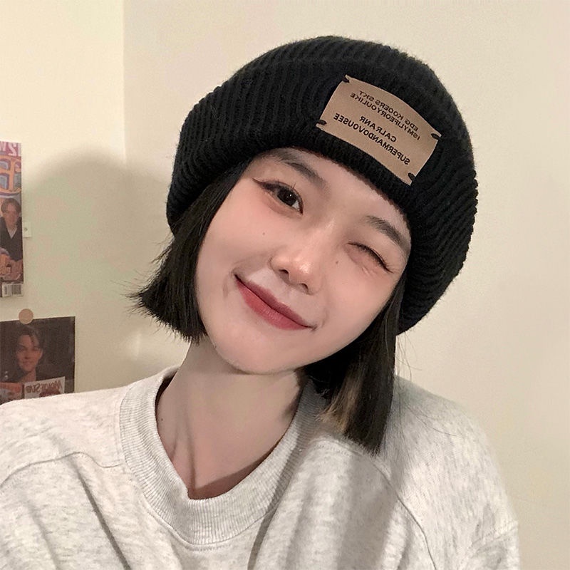 Versatile Patch Knitted Wool Hat Warm Pullover Knitted Hat