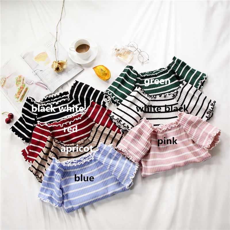 SUXI Áo croptop len thiết kế sọc ngang xinh xắn cho nữ