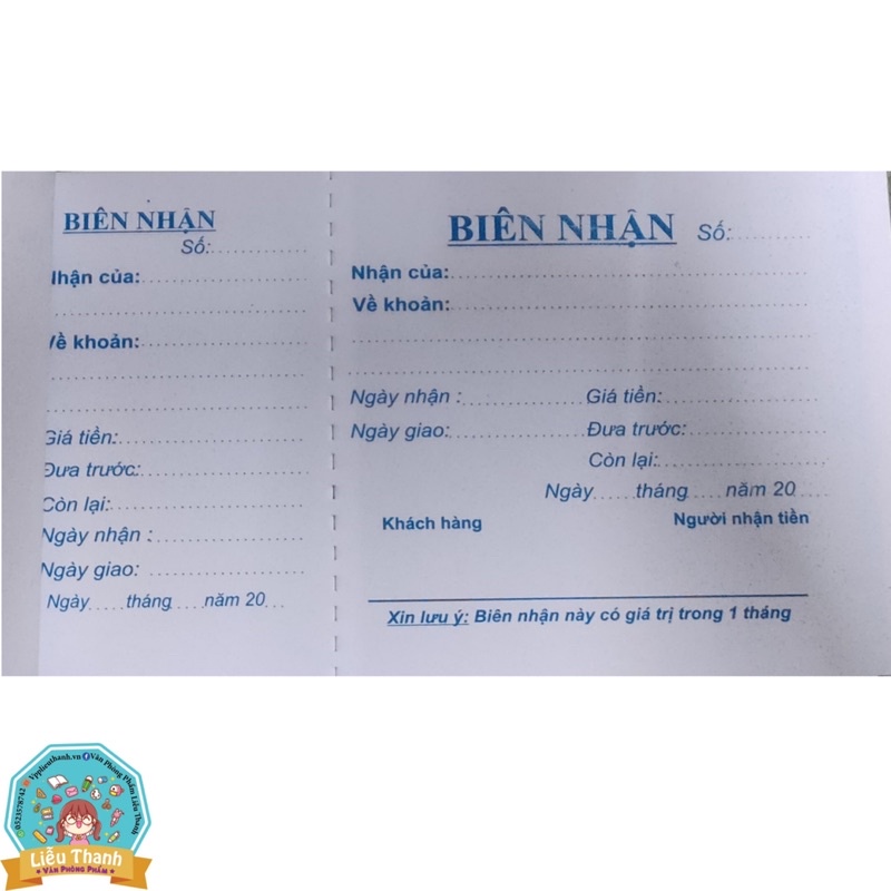 Giấy Biên nhận 1 liên 50 tờ khổ 13x19cm