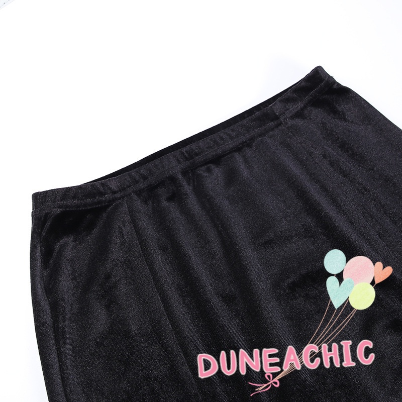 DUNEA Chân Váy Nhung Dáng Dài Xẻ Tà Phong Cách Gothic