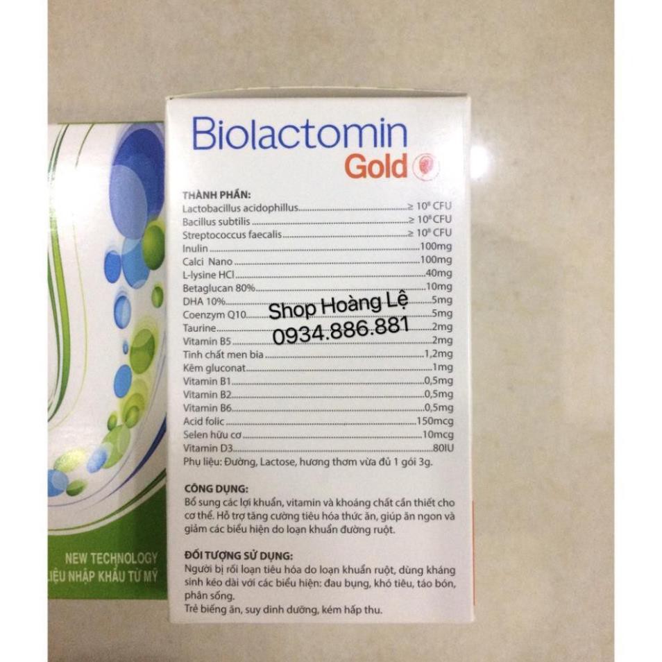 Cốm Biolactomin gold hỗ trợ tiêu hóa trẻ biếng ăn kém hấp thụ hộp 20 gói