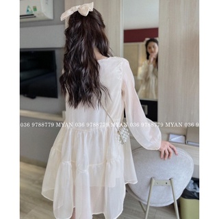 Váy Babydoll Tơ Lụa 2 lớp Cổ V