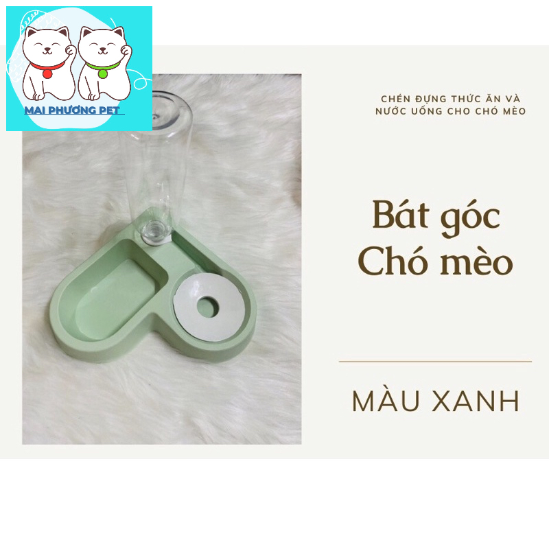 Bát Góc tường , bát tự động cho thú cưng , bát cho chó mèo ăn uống có kèm bình nước