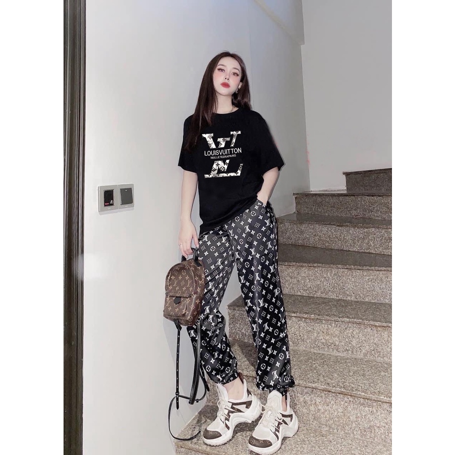 Đồ bộ thun dài form rộng bo chân logo thêu