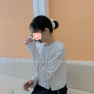 Áo len kẻ ngang dáng croptop tay dài