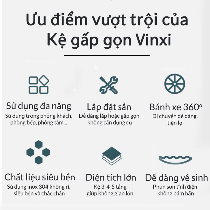 [RẺ VÔ ĐỊCH] Kệ sắt để đồ gấp gọn có bánh xe, kệ gia dụng đa năng để phòng khách - phòng bếp