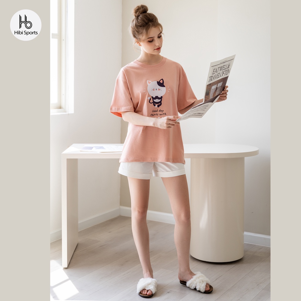 Áo thun tay lỡ Hibi Sports YOGA CAT ST005 kiểu phông unisex nam nữ, vải cotton Premium, form oversize
