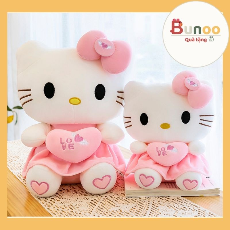Gấu Bông Mèo Hello Kitty Váy Hồng Ôm Tim Kích Thước 36-46-58cm Bunoo shop