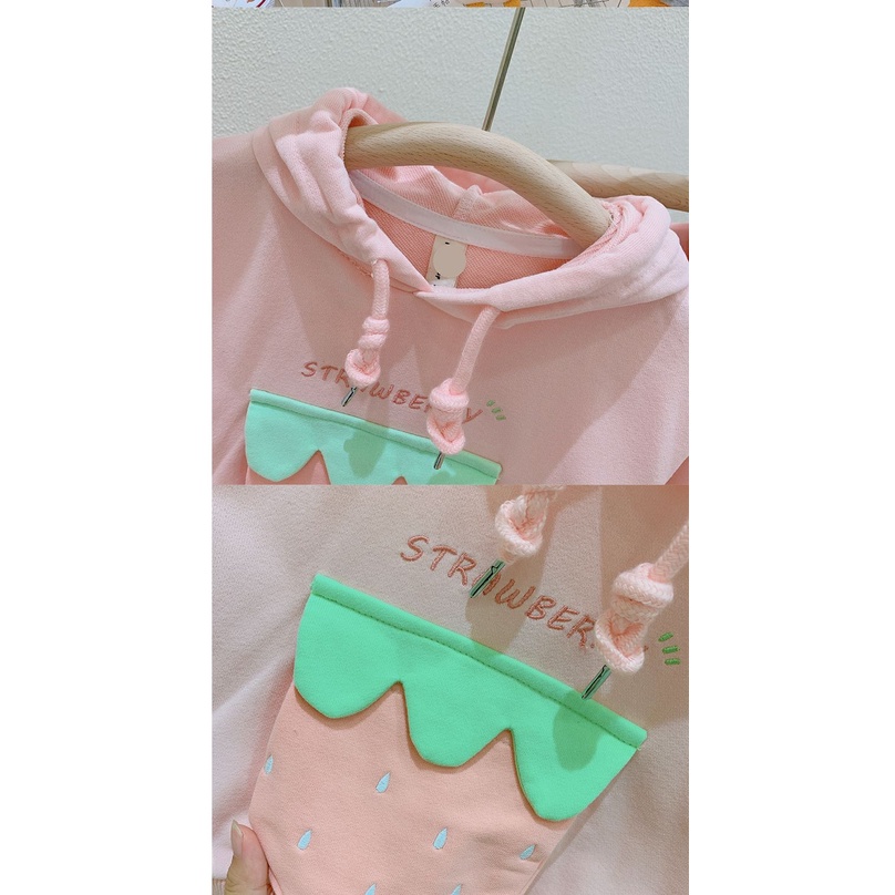 Áo Hoodie Tay Dài In Hình Dâu Tây Dễ Thương Thời Trang Mùa Thu 2022 Cho Bé Gái