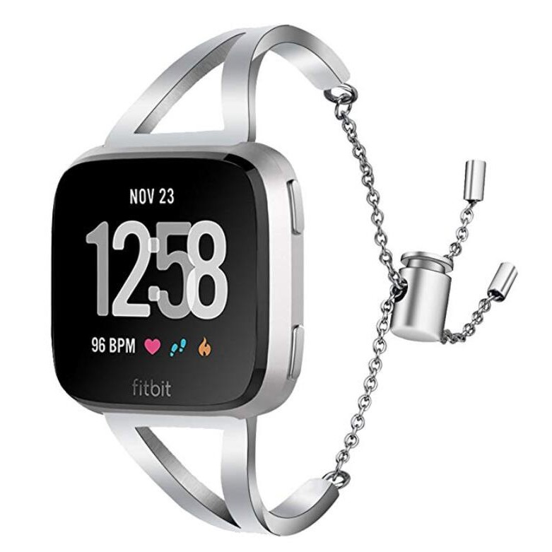 Dây Đeo Thay Thế Chất Liệu Kim Loại Thiết Kế Lỗ Thời Trang Cho Fitbit Versa / Lite