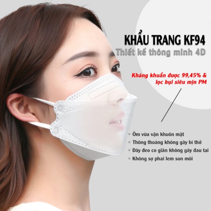 Khẩu Trang  4D Kháng Khuẩn  (Bịch 10 cái)  KF94 ÔM SÁT MẶT LỌC BỤI BẨN