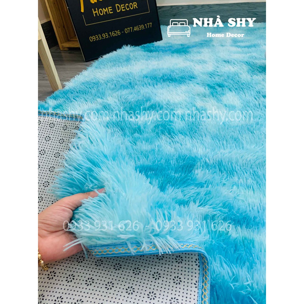 Thảm Lông Trải Sàn Màu Xanh Da Trời Loang - Size 2mx1m6