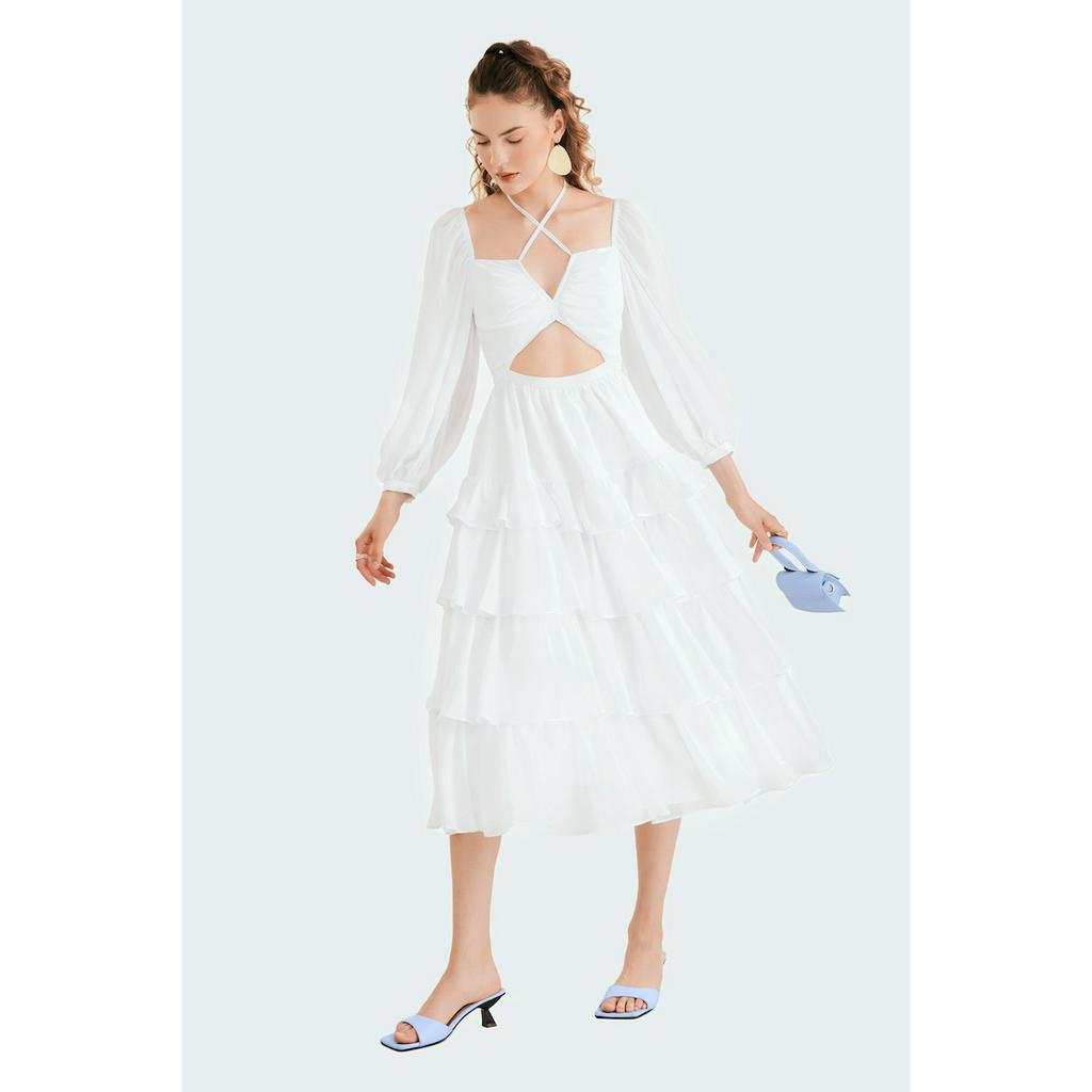 Đầm midi MARC FASHION cutout tay dài tùng nhiều tầng FASH032023