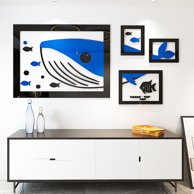 Tranh dán tường mica 3d decor khổ lớn cá voi dưới đại dương trang trí quán ăn, nhà hàng, phòng ngủ Nhiều Size - EPeBen