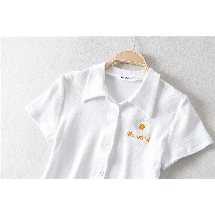 Áo Thun Croptop Hoa Cúc Cổ Bẻ Hot Trend | BigBuy360 - bigbuy360.vn