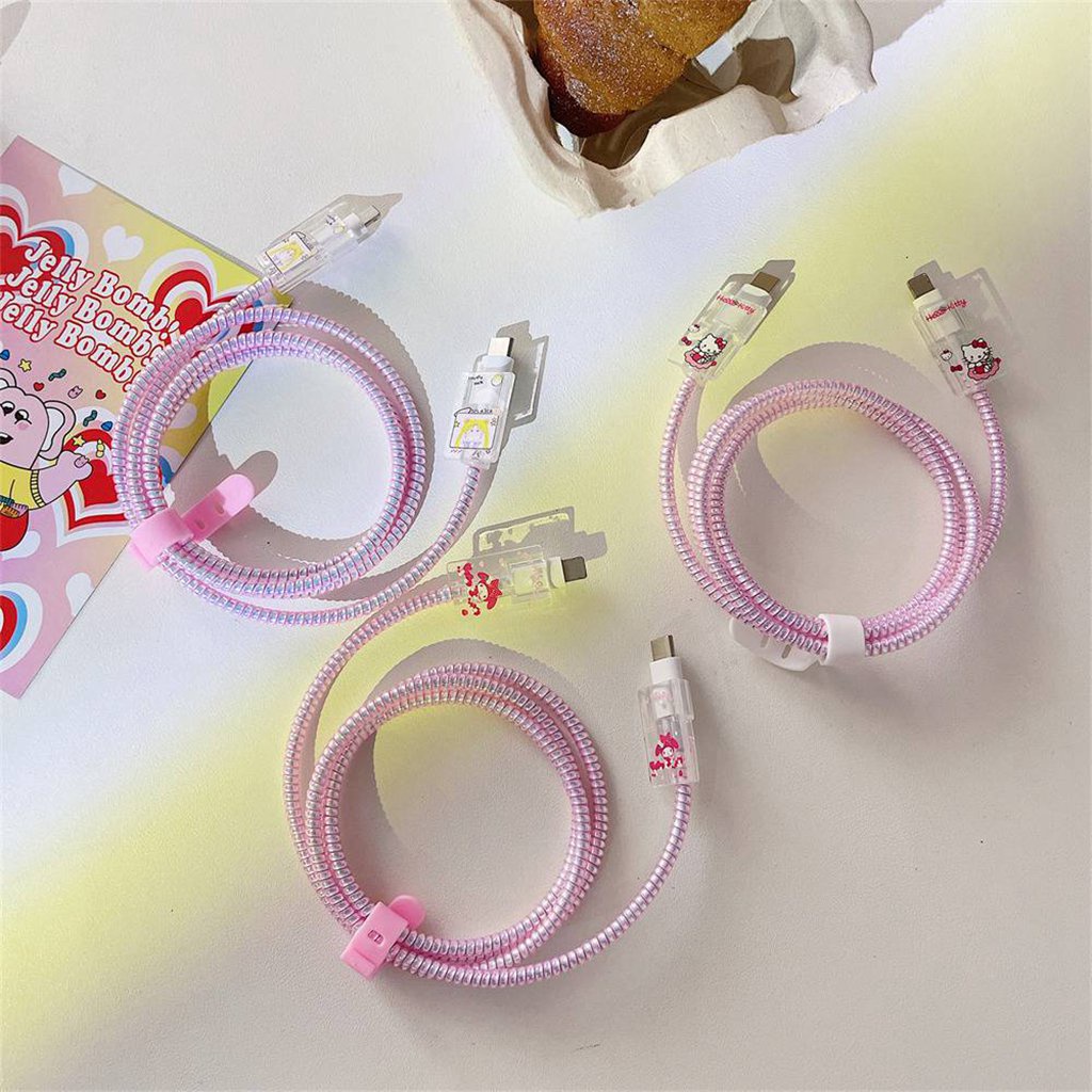 Vỏ cho Iphone 20w / 18w Dây sạc Bảo vệ mùa xuân Cáp Cắn Dây Tie Phim hoạt hình Gloomy Bear Cinnamoroll Stellalou Sailor Moon Melody Bìa mềm TPU