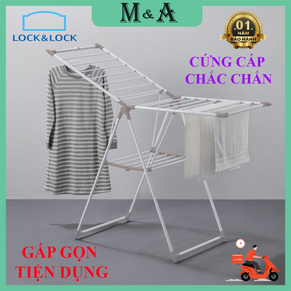 Giá Treo Quần Áo Gấp Gọn Lock&Lock ETM528 Với 2 Tầng Phơi - Tiện Lợi - Chắc Chắn - Bảo Hành 12 Tháng