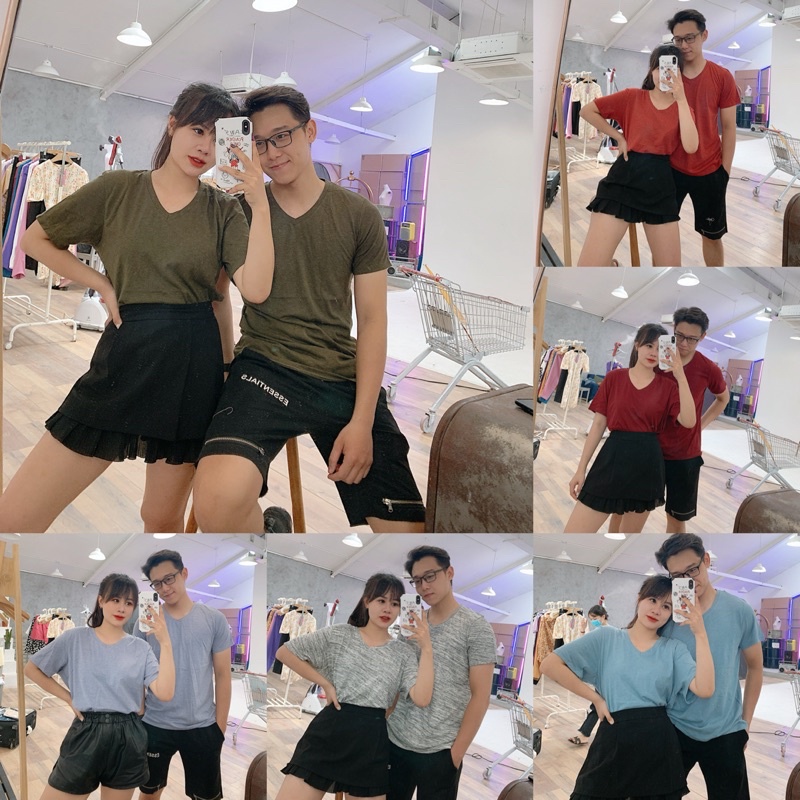 Áo phông đôi cộc tay Nam Nữ cổ tim dáng rộng IMES SHOP hàng Freesize chuẩn chất phông VNXK | BigBuy360 - bigbuy360.vn