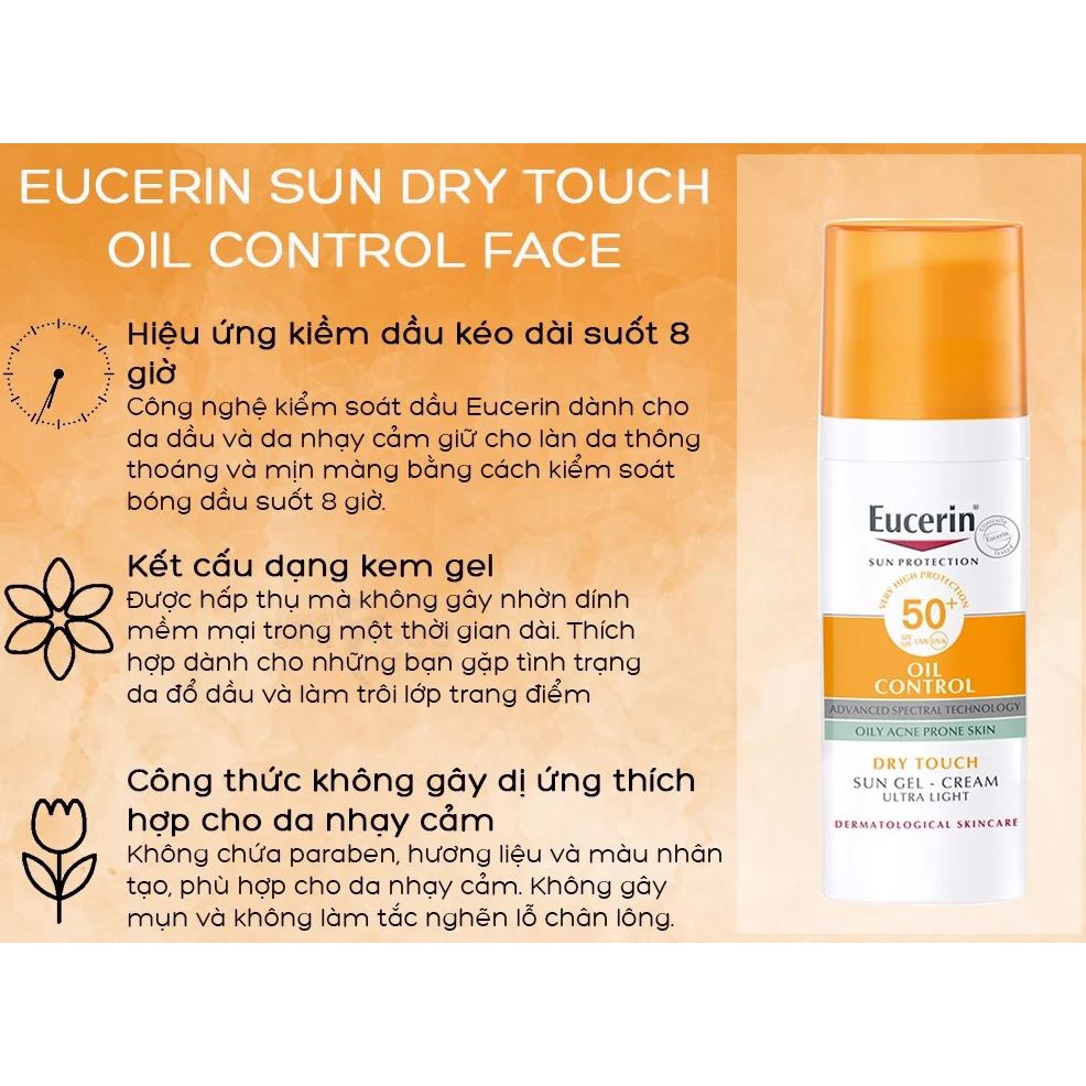 Kem chống nắng Eucerin Sun Gel-Creme Oil Control Dry Touch SPF 50+ Kiểm Soát Dầu Nhờn