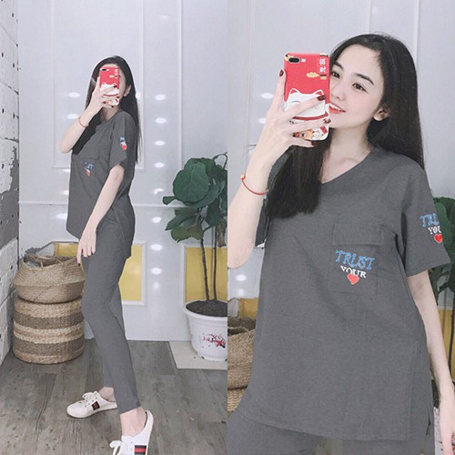 Đồ bộ mặc nhà nữ đẹp cotton quần dài tay ngắn - Chất liệu thun co giãn 4 chiều thoáng mát - Anquachi | BigBuy360 - bigbuy360.vn