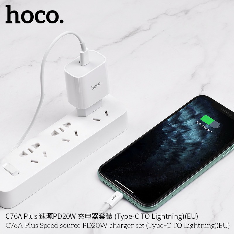 Bộ Sạc Nhanh PD 20W Cho iPhone, iPad Hoco C76 Plus/C76A Plus - Chuẩn Type-C To Lightning [CHÍNH HÃNG]