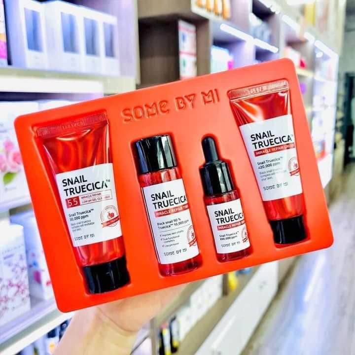 SET 4 MÓN DƯỠNG PHỤC HỒI, TÁI TẠO DA CHIẾT XUẤT ỐC SÊN Some By Mi Snail Truecica Miracle Repair Starter Kit