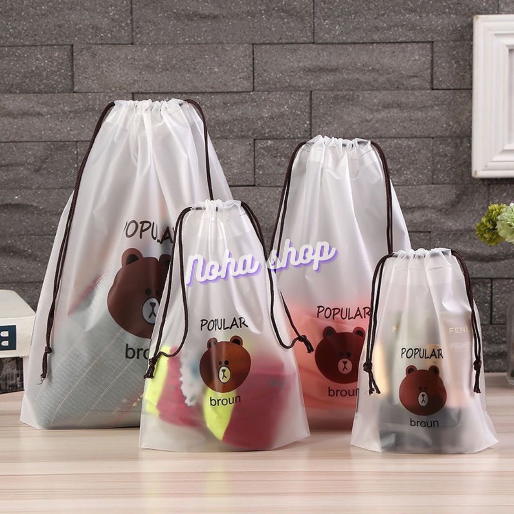 Túi dây rút đựng quần áo, giày dép, mỹ phẩm, đồ lót chống nước hình gấu dễ thương tiện lợi