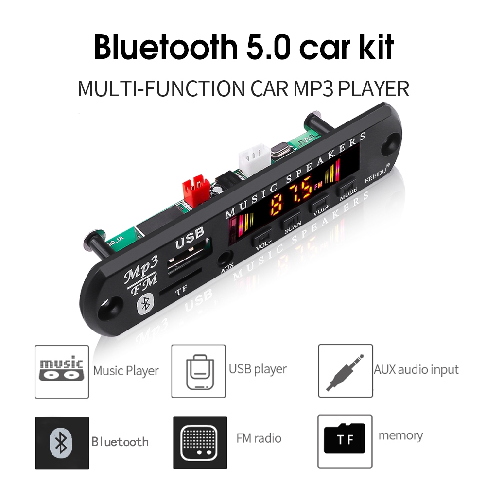 Bộ giải mã tín hiệu Bluetooth 5.0 không dây 12V MP3 WMA USB TF FM AUX dành cho hệ thống radio ô tô