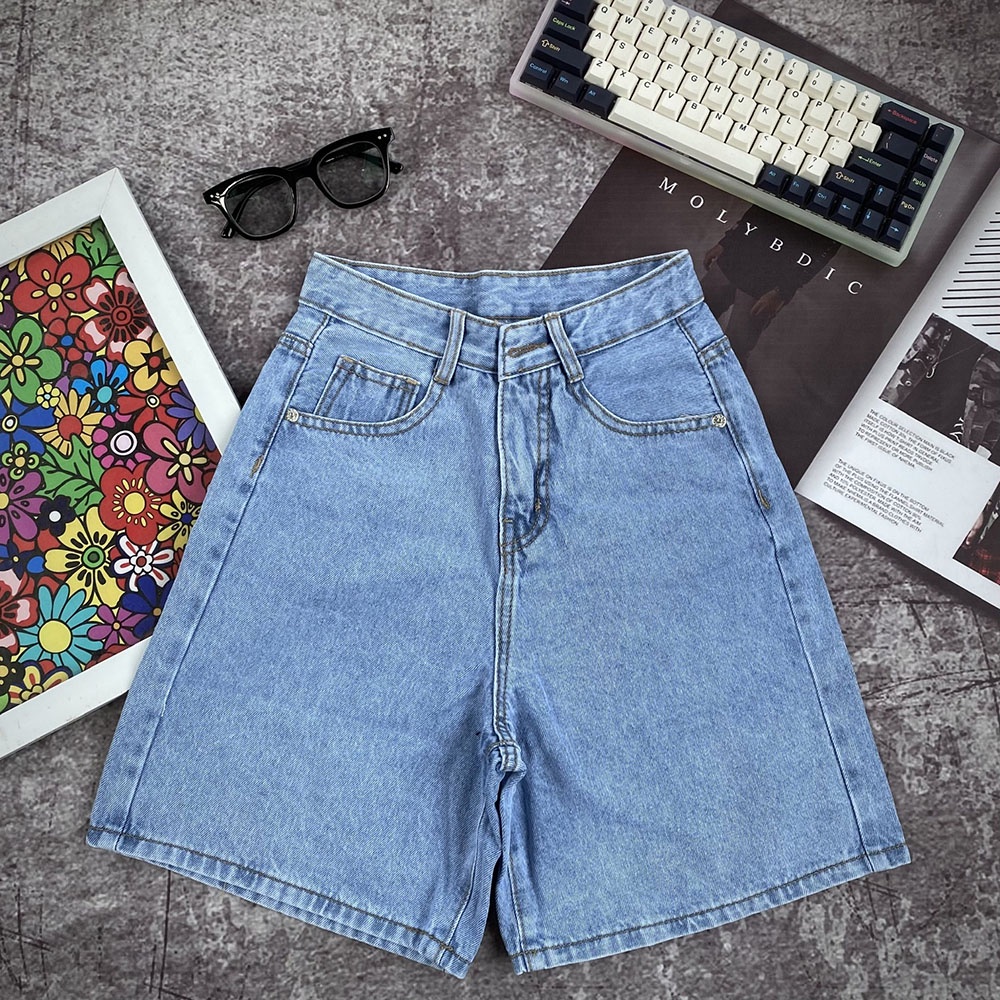 Quần Jean Ngố Lững Ống Rộng Nữ, Quần Sọt 2 Túi Chất Bò Lưng Cao ULZZANG | BigBuy360 - bigbuy360.vn