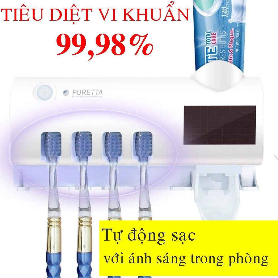 Giá treo bàn chải đánh răng PURETTA diệt khuẩn 99,9% (nhả kem đánh răng)