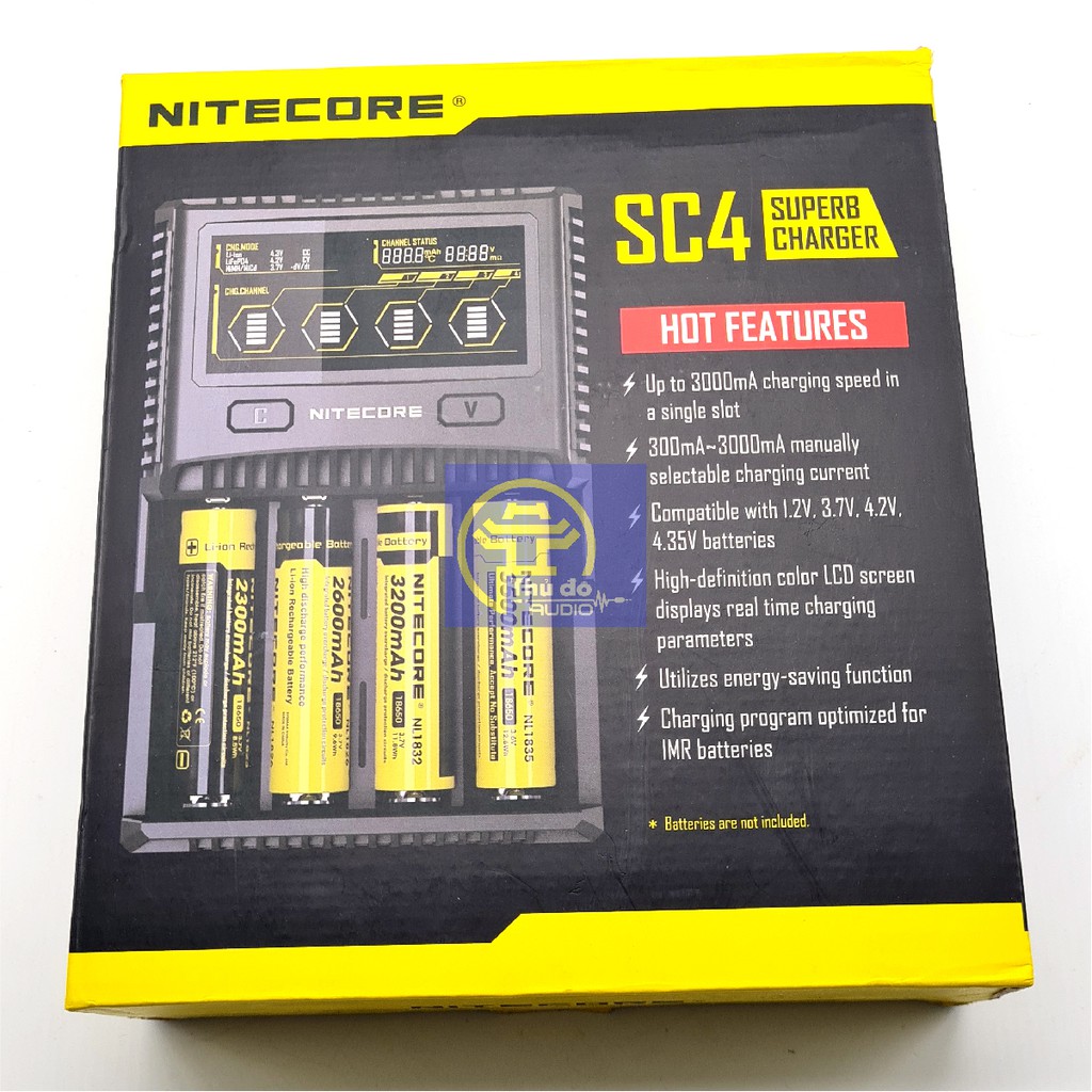 Bộ Sạc pin thông minh siêu nhanh 6A Nitecore SC4, hiển thị thông số pin