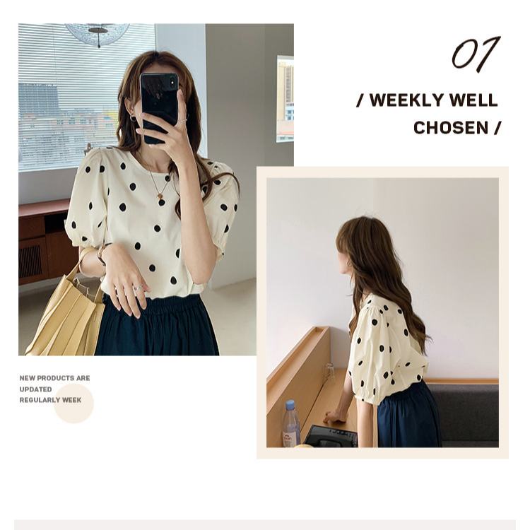 Plus Áo chiffon Cổ Tròn Tay Ngắn Dáng Rộng In Họa Tiết Chấm Bi Phong Cách Hàn Quốc Thời Trang Mùa Hè Cho Nữ