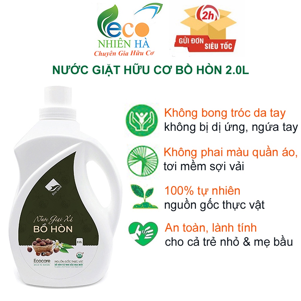 Nước giặt hữu cơ ECOCARE 2L tinh dầu bưởi, nước giặt xả an toàn cho bé, không hại da tay